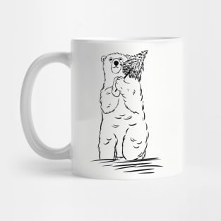 a bear carrying a christmas tree Mug